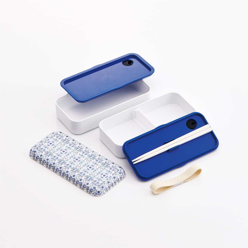 Skater Bento Tenpyo Dark with Melamine Made in Box, Pattern, Dreamy, Blue, 600ml, Chopsticks, Lid, Women's, Japan, SLBW6M-A