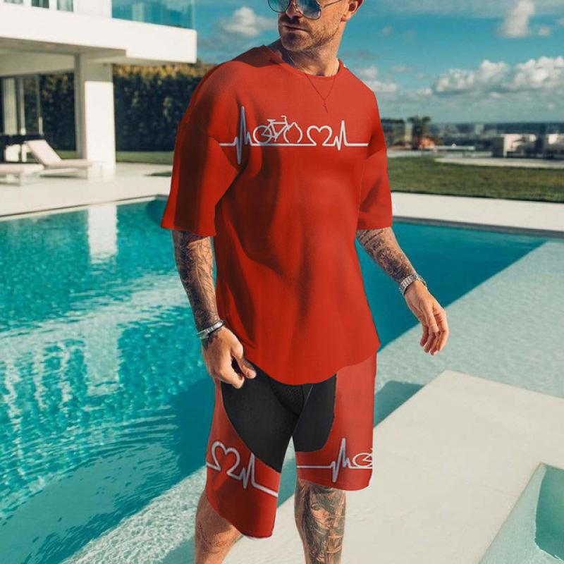 

2023 летний новый модный комплект футболка + шорты свободный дышащий 3D велосипедный принт с круглым вырезом спортивный повседневный повседневный уличный крутой костюм для мальчика S