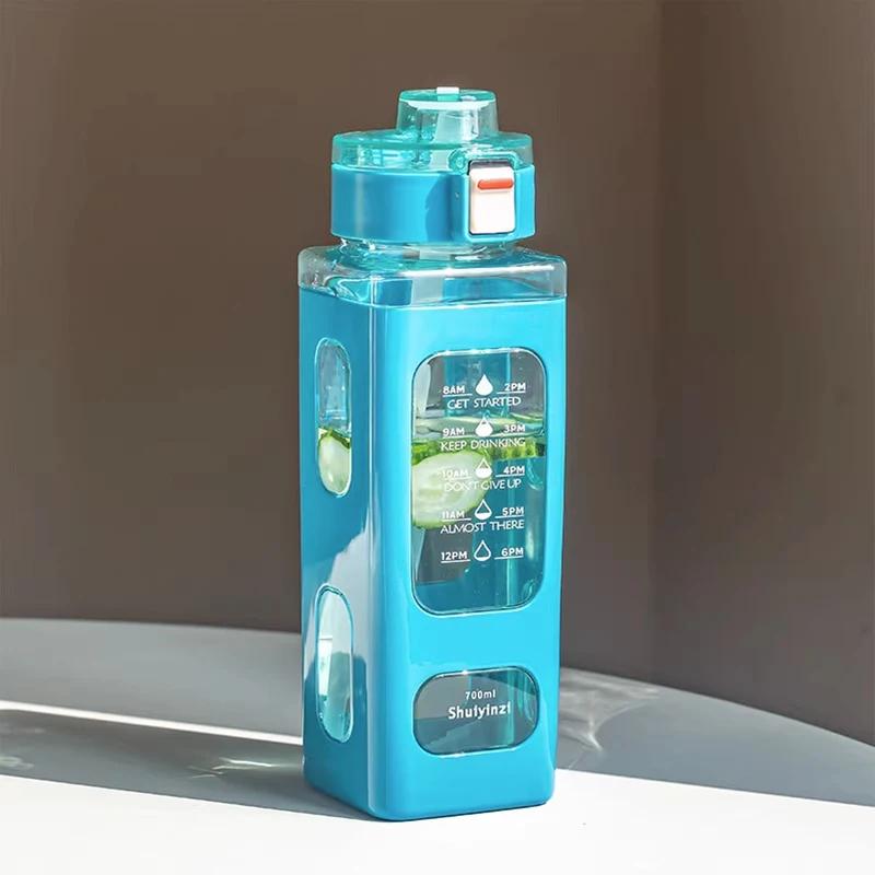 

700 мл 800 мл зимняя спортивная изолированная кружка квадратная портативная бутылка с соломинкой большая емкость пластиковый чайник для напитков кухонные принадлежности 800ml синий