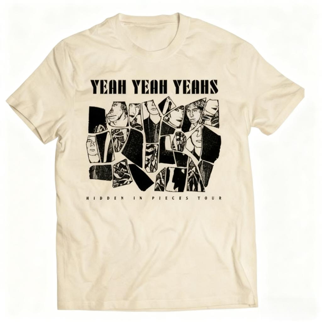 Yeah Yeah Yeahs T-shirt med Hidden in Pieces Tour Collage Grafik Stilfullt Rockband Ren Bomull Unisex Mode Lösa T-shirts