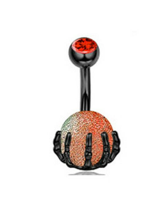 Multi-Color Turquoise Belly Button Ring with Skull and Ball Design