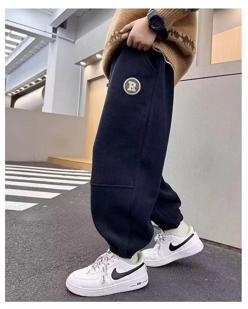Boys' Fleece-Lined Corduroy Sweatpants - 2024 Autumn/Winter Sports & Casual Style