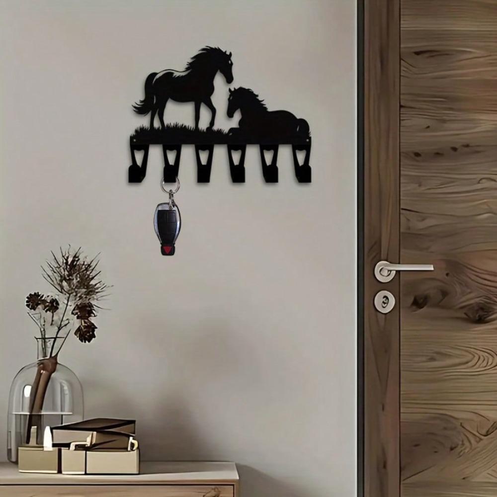 Vintage Horse Key Holder Wall Decor Heavy Iron with 6 Hooks Solid Metal Entryway