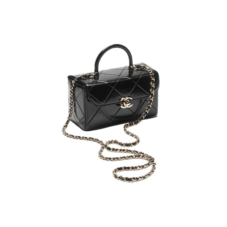Chanel Shiny Calfskin, Gold Metal Box Shaped Bag, Shoulder Bag, Crossbody Bag, Handbag Mini Women's Black AS4469-B14434-94305