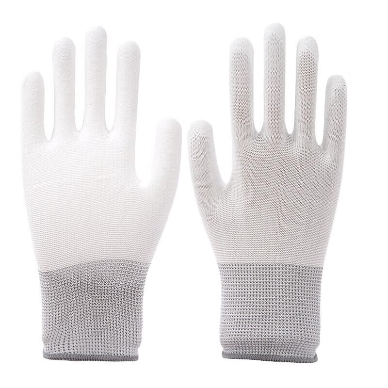 White PU Coated Work Gloves, Nylon Breathable Non-Slip Wear-Resistant Dustproof, Protective Gloves, 12 Pairs, Size L
