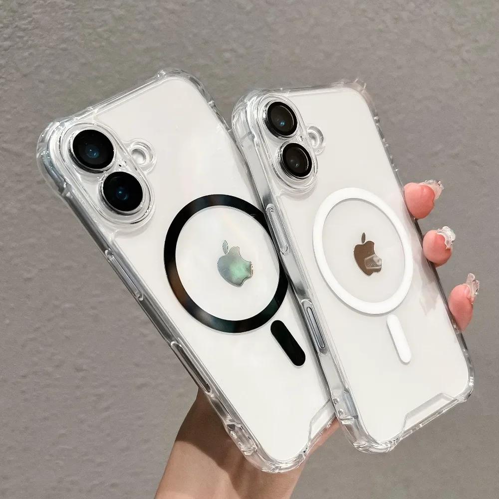 For MagSafe Transparent Acrylic Shockproof Phone Case with Camera Lens Protector For iPhone 16 Pro Max 15 14 Plus 13 12 11