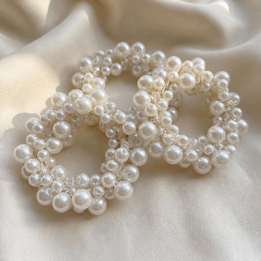 Beaded Faux Pearl Hair Ties Hand-Woven Hair Accessories Decorative Elastic Hair Rope Party