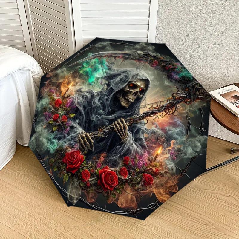 1pc Gothic Reaper with Barbed Wire Halo Umbrella with Plastic Handle,Suitable for All Seasons Home Travel Outdoor UmbrellaDD1369