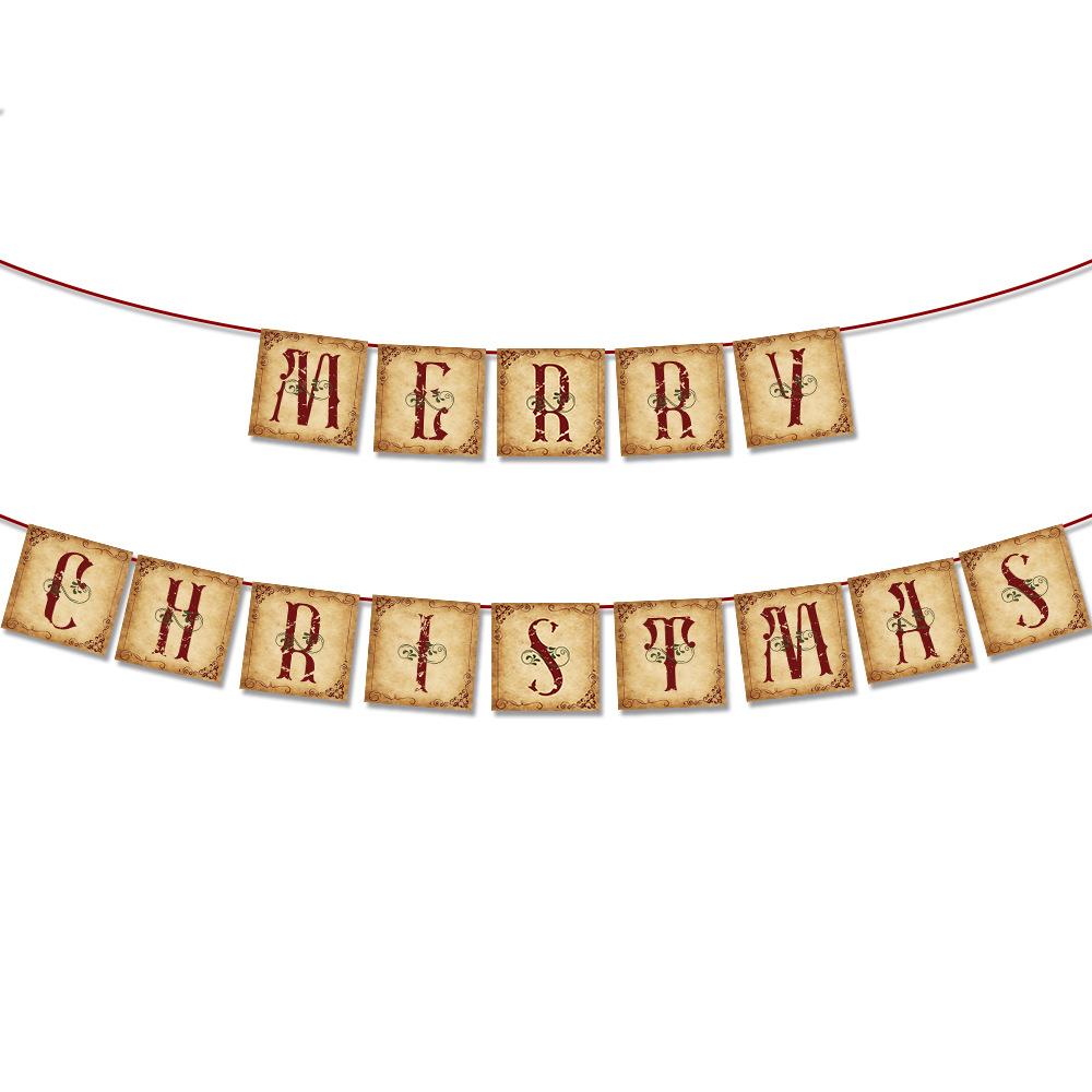 Christmas Decorations - Vintage Merry Christmas Banner - Retro Nostalgic Traditional Old Fashioned Victorian Xmas Holiday Decor
