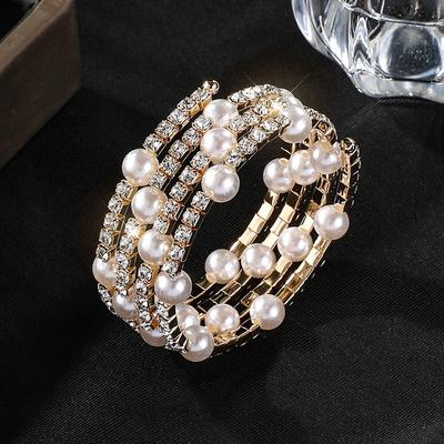 Rhinestone Pearl Multi-layer Bracelet Chain Claw Diamond Bracelet Open Full Diamond Elastic Bracelet