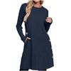 Women's Casual Midi Dress with Round Neck and Side Button for Everyday Wear