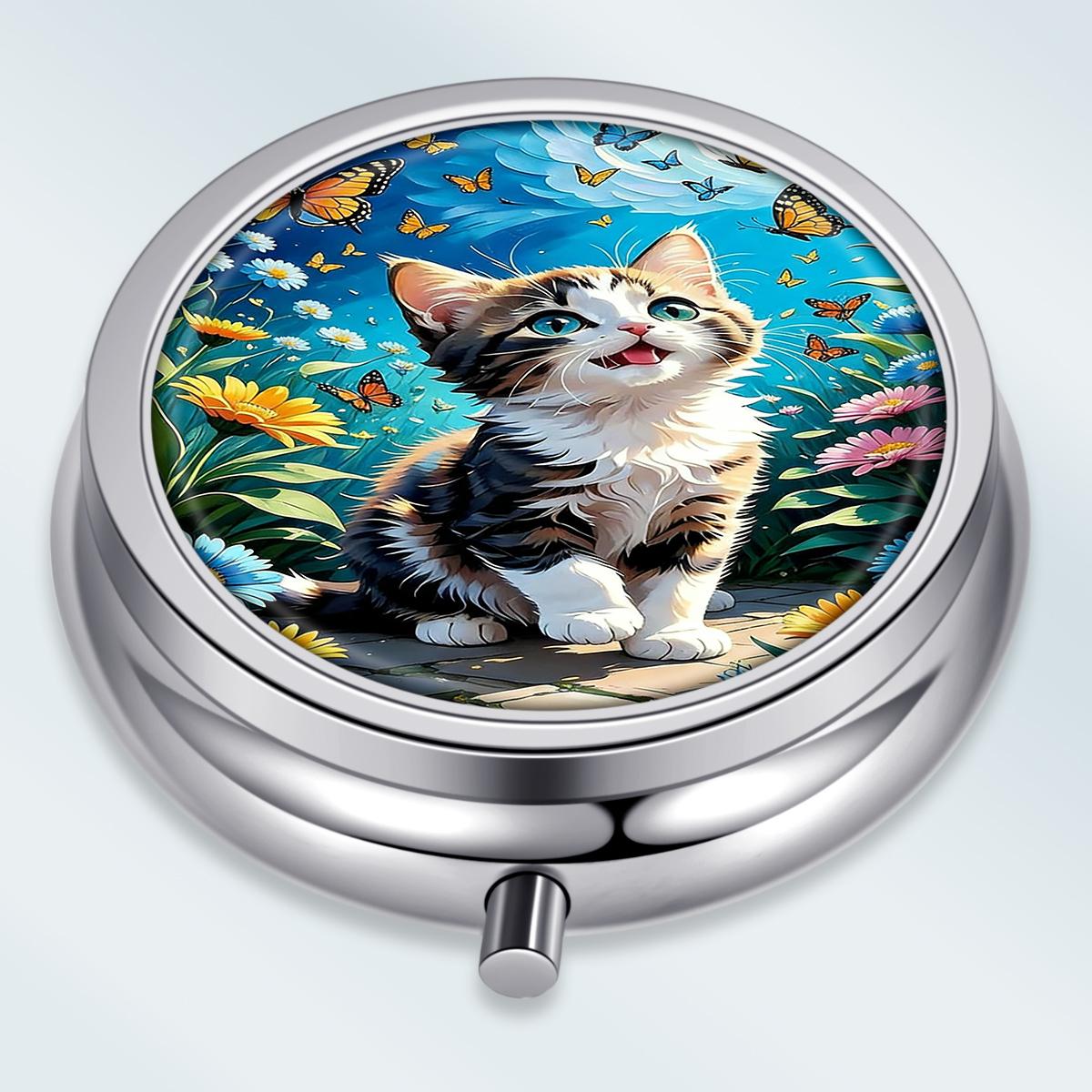 

Portable Pill Box with 3 Compartments, Mini Metal Medicine Organizer Case, Cute Printed Pill Container for Vitamins, Pills, Jewelry, Travel, Daily Use разноцветный
