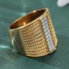 Luxury Golden Color Wide Ring For Women Sparkling Synthetic Zirconia Jewelry Party Banquet Wedding Fashion Rings