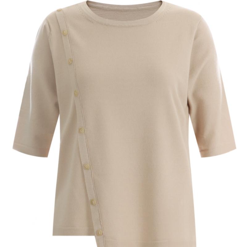 Shop   Women Round Asymmetrical Button Tencel Short Sleeve Knit Mint Frb Wkn 119
