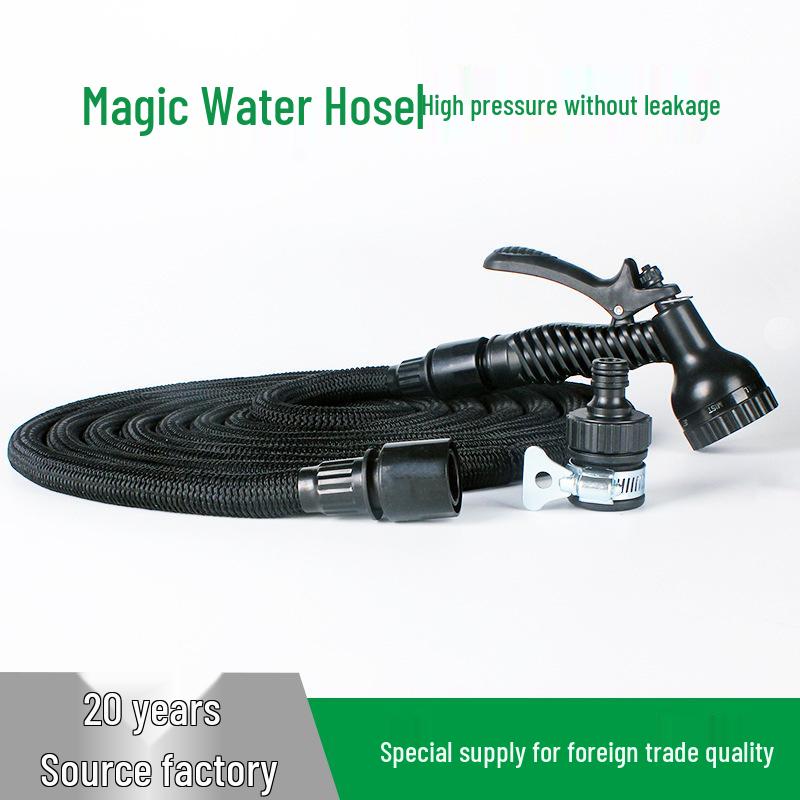 

Universal Connector 7-Function Telescopic Hose & High-Pressure Water Gun Garden Set 25FT Black (OPP Bag)