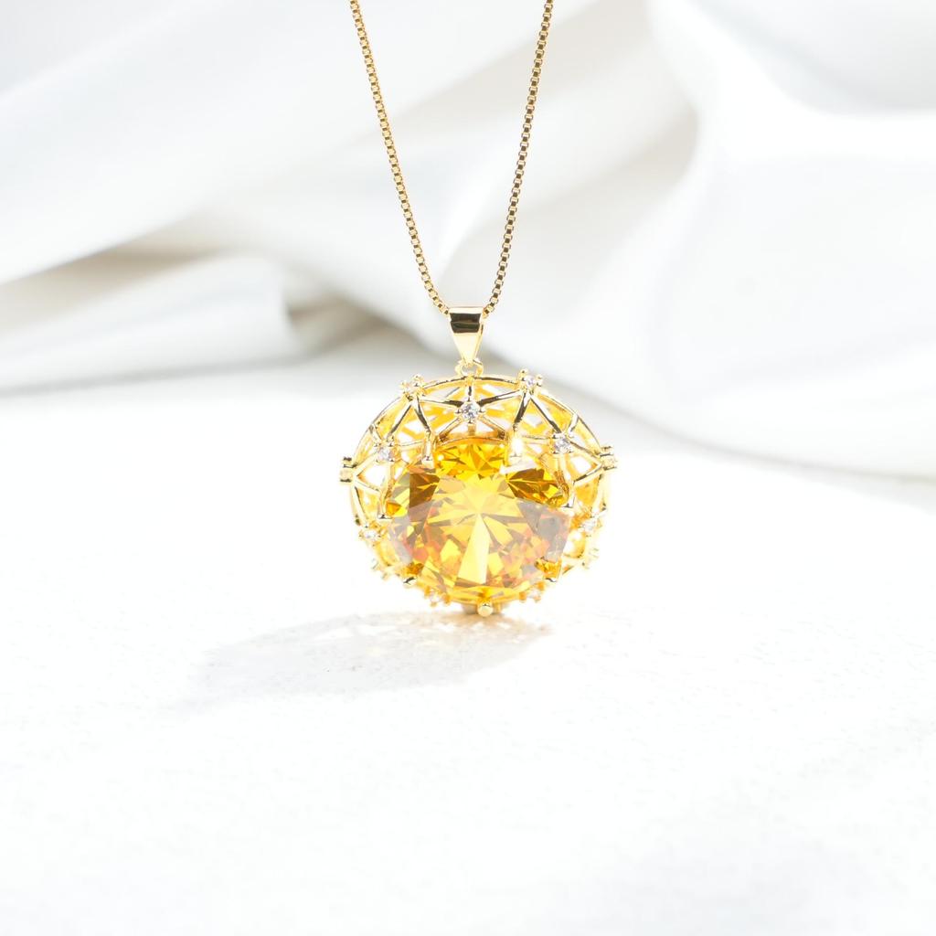 Bird's Nest Citrine Ring & Earring Set with Luxury Round Pendant Necklace - Light Luxury Colored Gemstones Collection