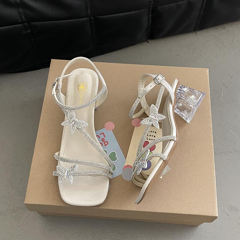 

New crystal shoes fashionable versatile casual rhinestone sandals women s skirt open-toed high heels 40