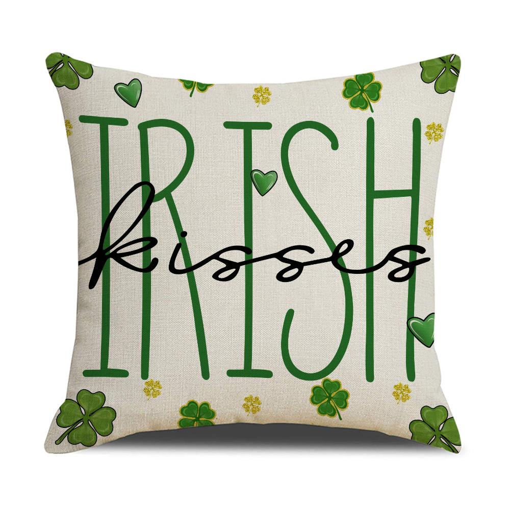 

New St. Patrick s Day Four-leaf Crocodile Pillowcase Home Chair Decorative Cushion Cover Linen Backrest 45 * 45Cm (excluding pillow core)