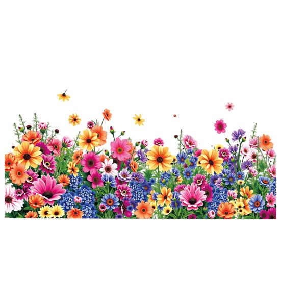 Spring Summer Flower Butterfly Window Cling Colorful Floral Window Sticker Removable Double-Sided Static Decals for Home Office Classroom Decor