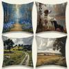 Vintage Rural Landscape Throw Pillow Covers Hunting Dog Bluebell Forest Print Cushion Cases Timeless Countryside Aesthetic Decor
