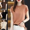 Moda Coreana Roupa Feminina Camiseta de Tricô Verão Manga Curta Vintage Pulôver Camisetas Cor Sólida Base Casual Versátil Tops