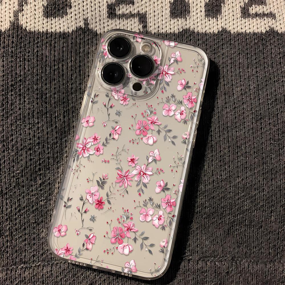 

Pink Floral Print Clear Phone Case For Xiaomi Mi Poco X6Pro X6 X7 X5 Pro Mi Poco F7 Pro F6 F5 Silicone Cover Poco F5 Pro 5G чистий