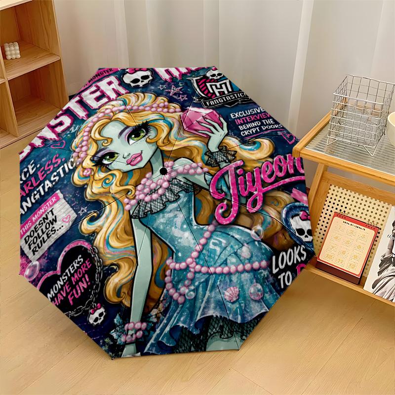 Monster High Windproof Auto 8 Rib Folding Umbrella Portable Outdoor Parasol