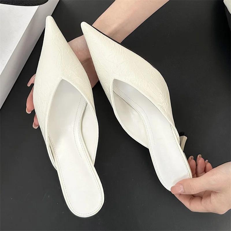 Sexy Elegant Shallow Pointed Toe Mule Women Slippers Pumps Fashion Thin High Heels Stripper Dress Ladies Shoes
