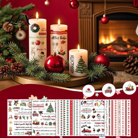 Decorative Graphics for Candles Christmas Candle Transfer Stickers, DIY Holiday Craft Supplies, Waterproof Water Decals Making And Festive Home Decor
