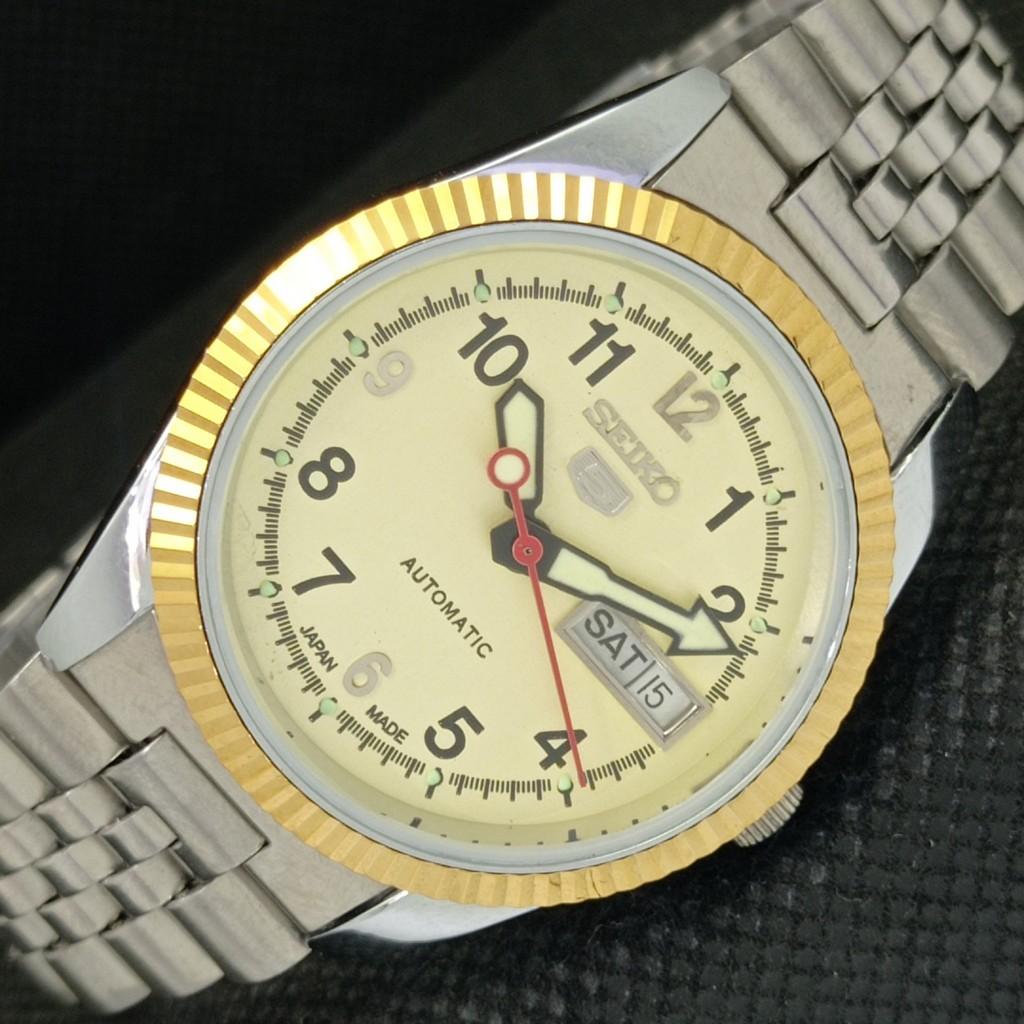 USED SEIKO 5 AUTOMATIC JAPAN MENS RARE GOLDEN MOVEMENT WATCH 575a-a304725-2 SKU575a-a304725