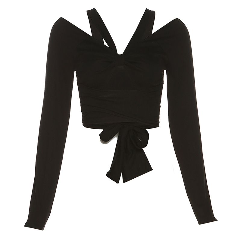 

# Sisjuly# Уличный стиль Крутая девушка Коварный дизайн Сексуальный вырез Элегантная Прилегающая Майка с халтером Женская Легче всего сочетать Black M