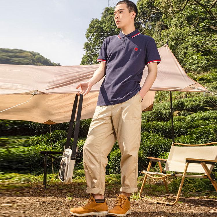 Timberland SS22 Casual Striped Breathable Short Sleeve Polo Shirt Men tops Deep-Sapphire-Blue A62SH-433