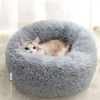Round Cat Bed Dogs Bed House Kennel Pet Mats Soft Long Plush Mat Pet Warm Basket Cushion Cats House Sofa Machine Wash Kennel