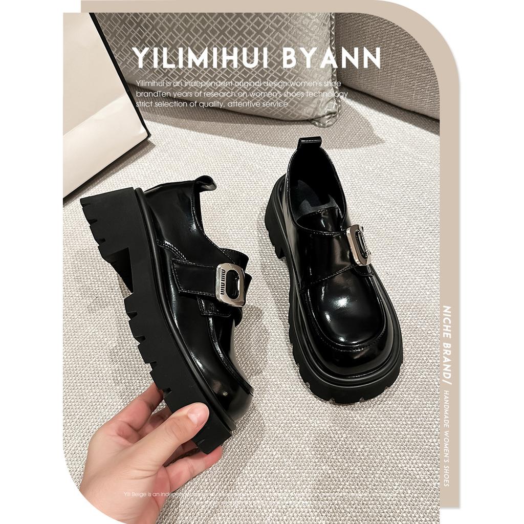 Pet Powder Model~ 6cm Round Head Buckle with Muffin Thick-soled Loafer Single Shoes Women's Small Leather Shoes Huizhou