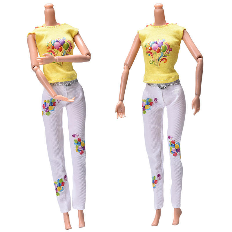 

2 штуки / комплект симпатичный желтый жилет белые брюки две части набор для Барби