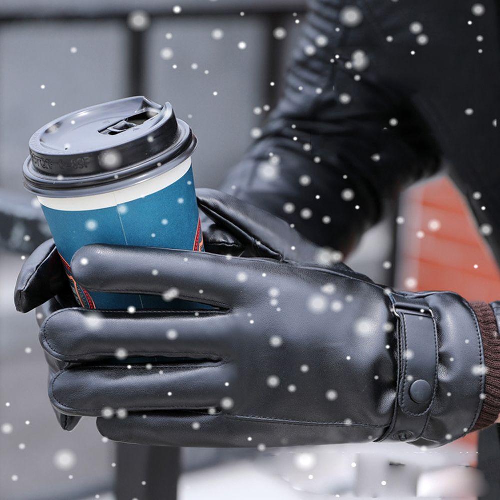 Accessories Solid Color Full Finger  Gloves Plus Plush Korean Style Mittens Men Gloves