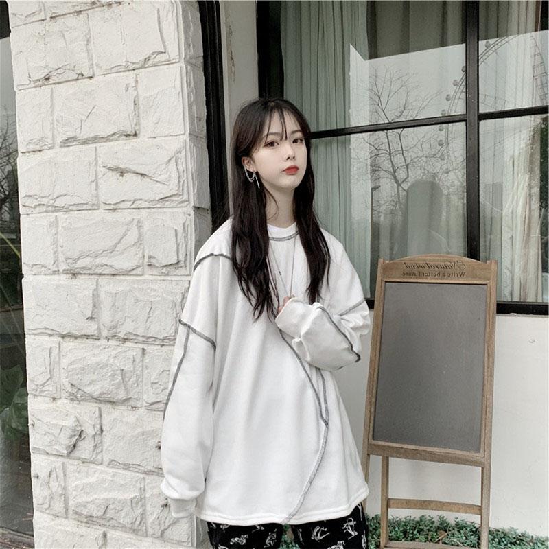 Felpe con cappuccio senza cappello Harajuku BF Style Nero Hip-hop Chic Teens Felpe Autunno Trendy All-match Daily Simple Womens Streetwear Nuovo