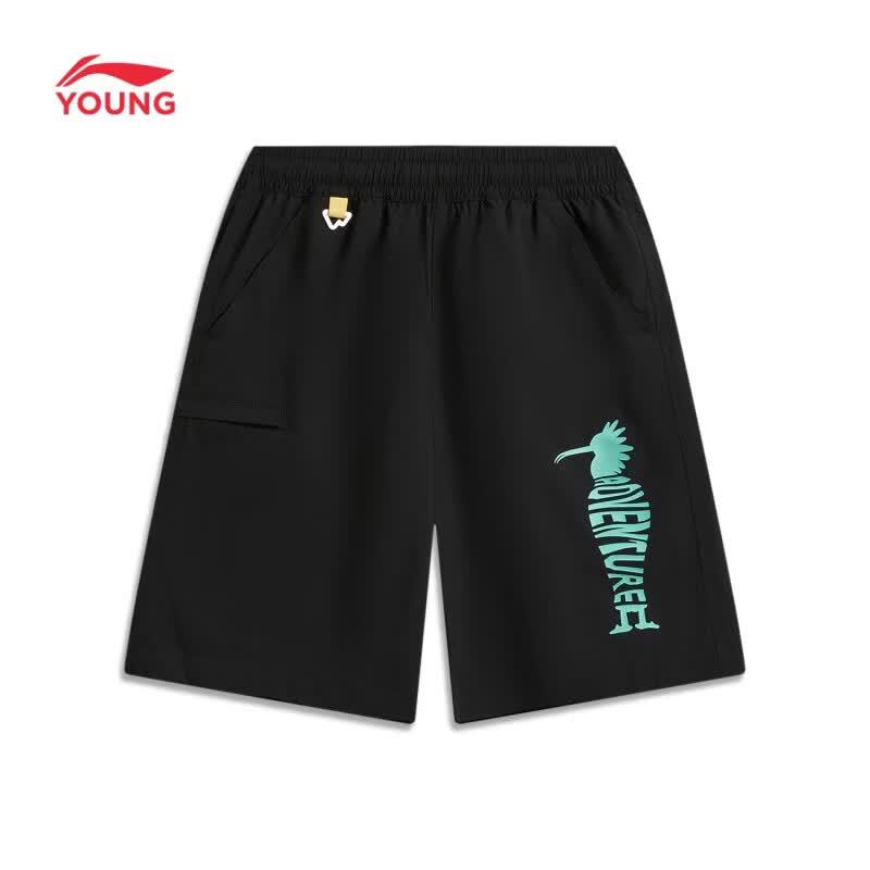 LI-NING Boys' Quick-Dry Loose Fit Outdoor Woven Sport Shorts