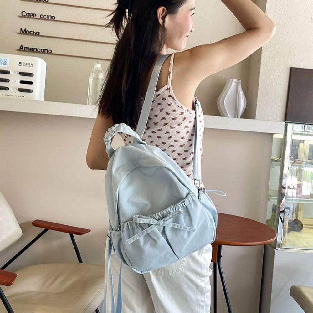 Handbag Nylon Backpack Korean Style Shoulders Bag Cute Bow Backpack  Office Worker
