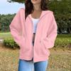 Women's Casual Solid Color Long Sleeve Zippered Hooded Sweatshirt Fashion Top