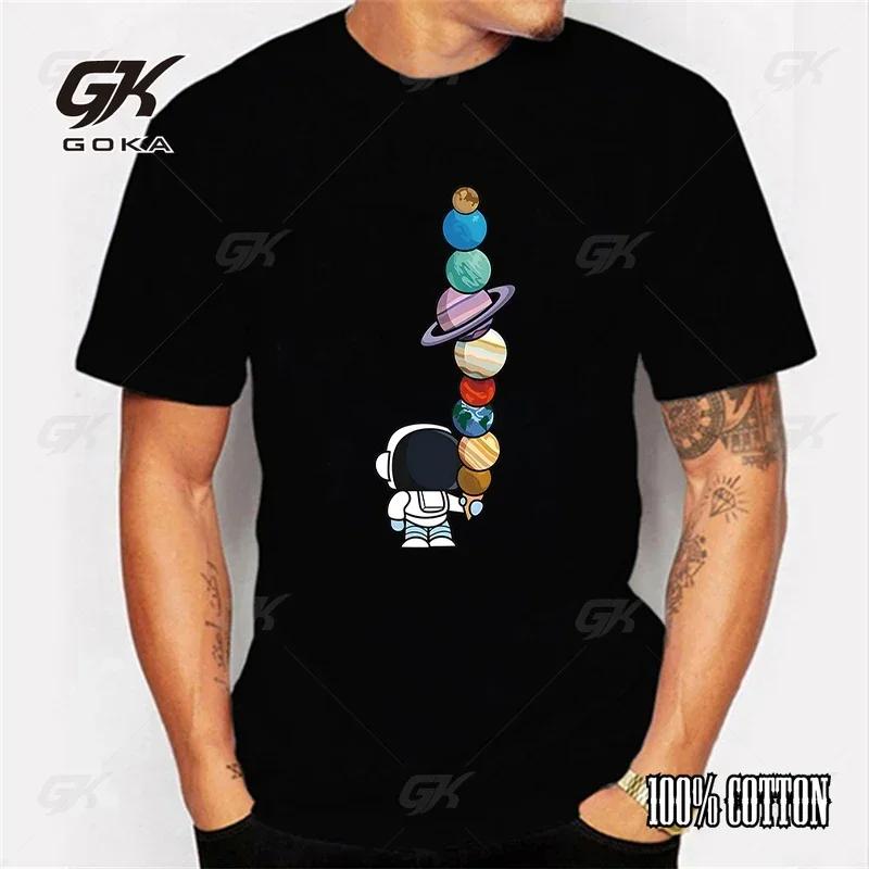 

2024 Short Sleeve Loose Top New Brand Mens Space Astronaut Print TShirt 100 Cotton SpringSummer 4XL