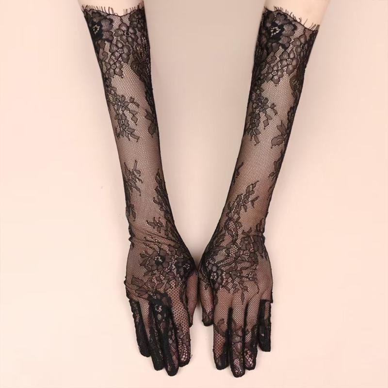 2pcs Stylish Long Arm Gloves Breathable Lace Gloves Stretchy Polyester Gloves for Evening Parties Weddings