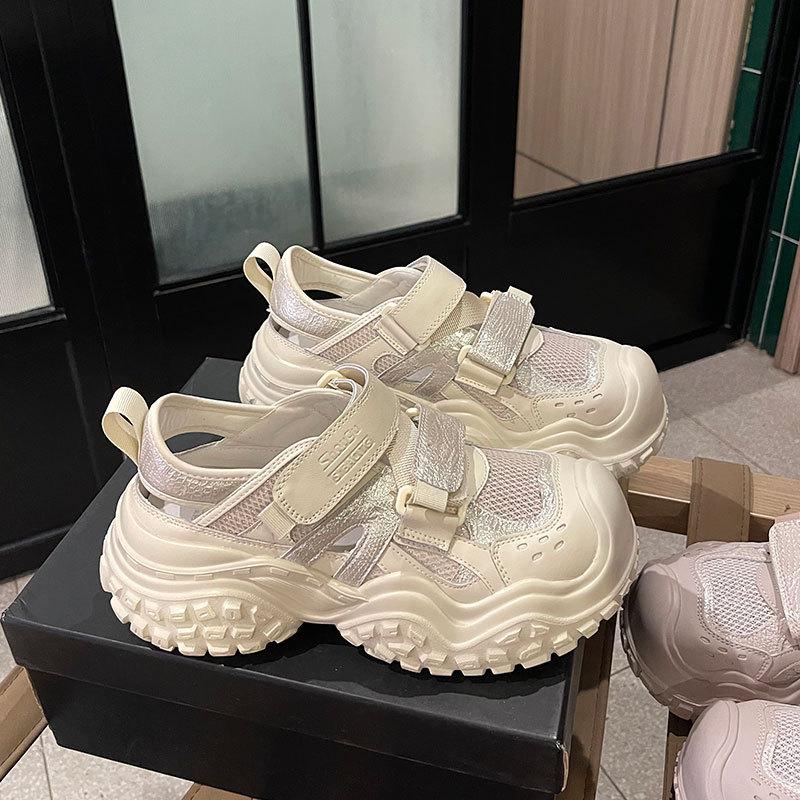 

6 увеличивающих рост летние новые спортивные сандалии на липучках, универсальные повседневные туфли на платформе с воздушной подушкой, папины кроссовки, тренд 40