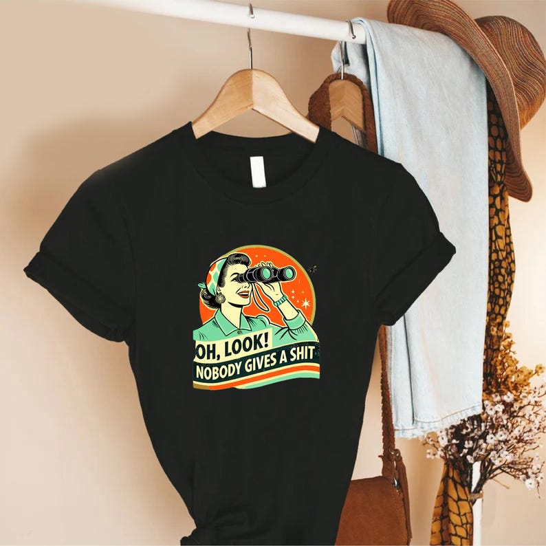 

Oh Look Nobody Gives a Shit Shirt, Funny Sarcastic Retro Graphic Tee, Pink Unisex T-Shirt XXL