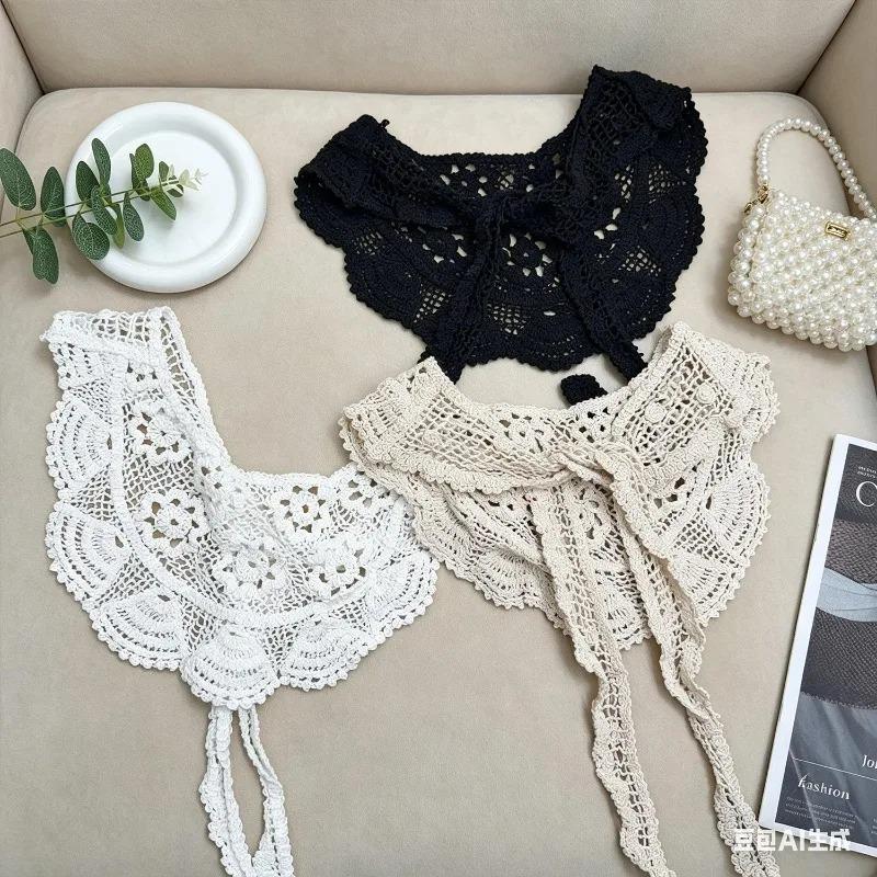Fashion White Lace Fake Collar Shawl Wrap False Collars Female Necklace Small Scarf Shawl Detachable Collars Decor Wraps
