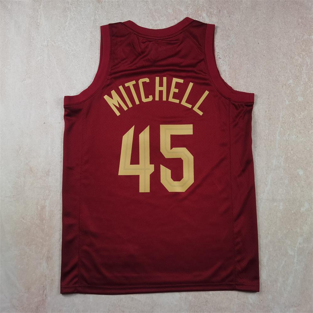 Cavaliers Basketball Jersey: Red #45 Mitchell, #10 Garland, #4 Mobley, Heat-Pressed James, Irving, Allen Edition