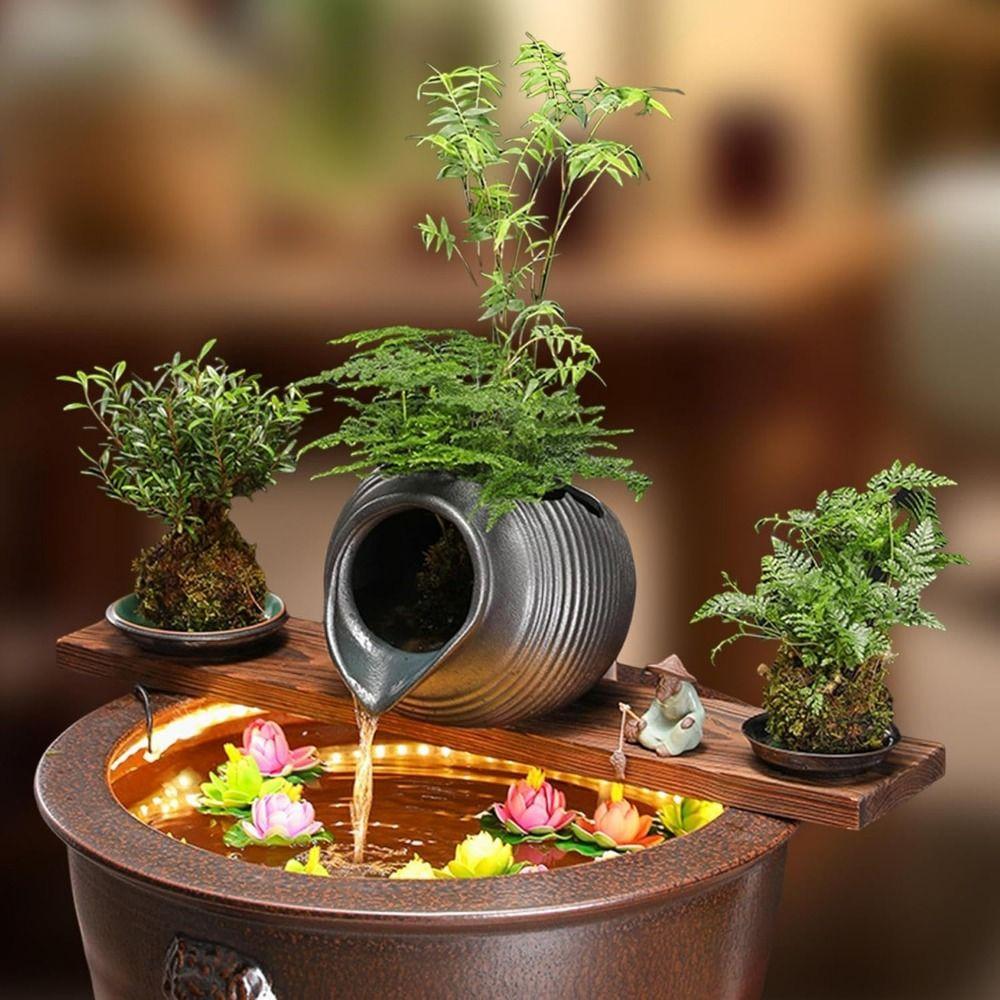 Top Opening Circulating Waterfall Jar Decorative Open Ceramic Tank Flowing Water Fountain  Office