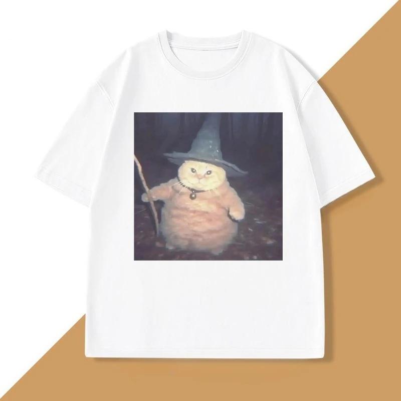 

Divertida y llena camiseta naranja estampada para gatos linda camiseta de manga corta y 4XL