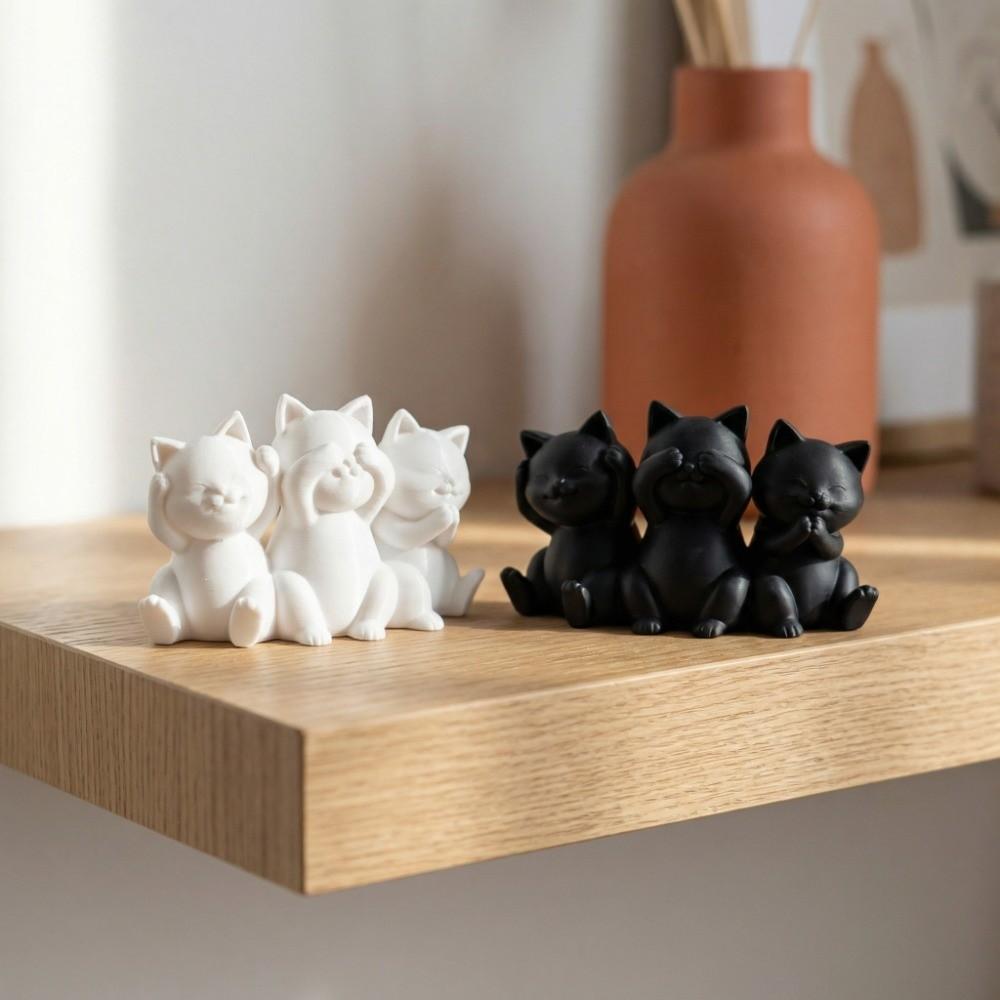 3D Printed Desktop Cat Decorations Creative Cat Ornament Simple Three Cat Statues  Gift