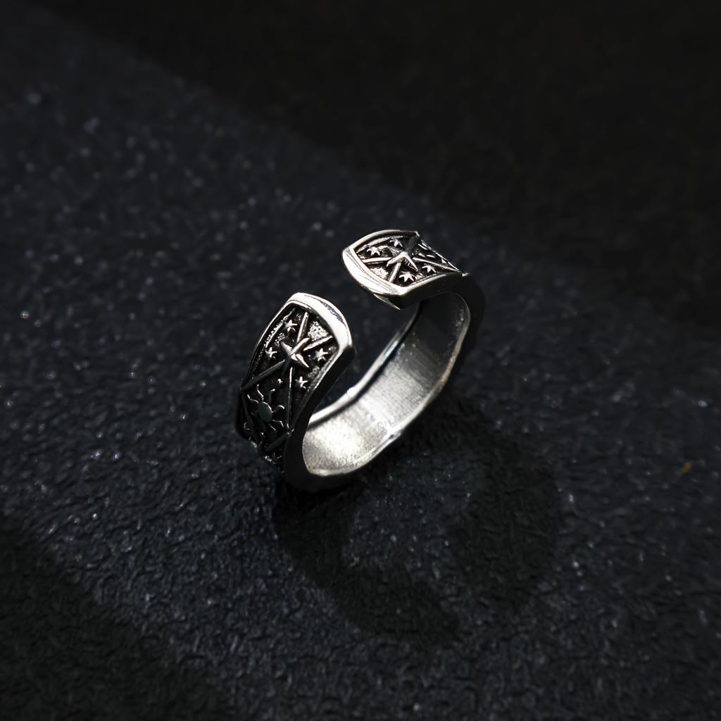 Retro Sun&Stars Adjustable Open Ring For Men Women Gothic Punk Edgy Silver-plated Copper  Unisex Accessories Lovers Gift